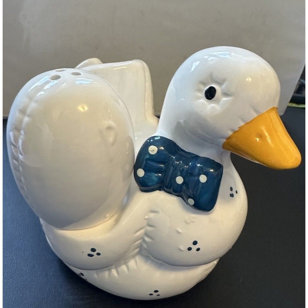 Cottage Core Country Goose Bow Kitchen Decor Salt Pepper Napkin Holder